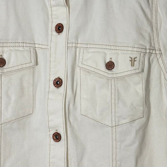 Frye White Denim Button Front Shirt Dress Tunic Large Long Sleeve Utility Style - Picture 5 of 5